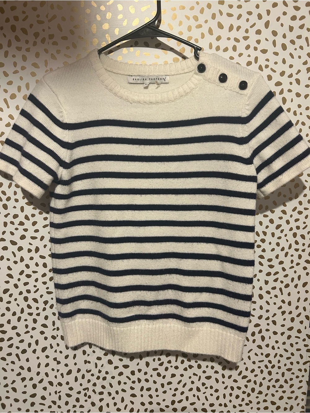 English Factory Cream & Navy Striped Short-Sleeve Sweater